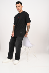 Flaming Labubu Monster Black Oversized Fit T-Shirt Men Pic 4