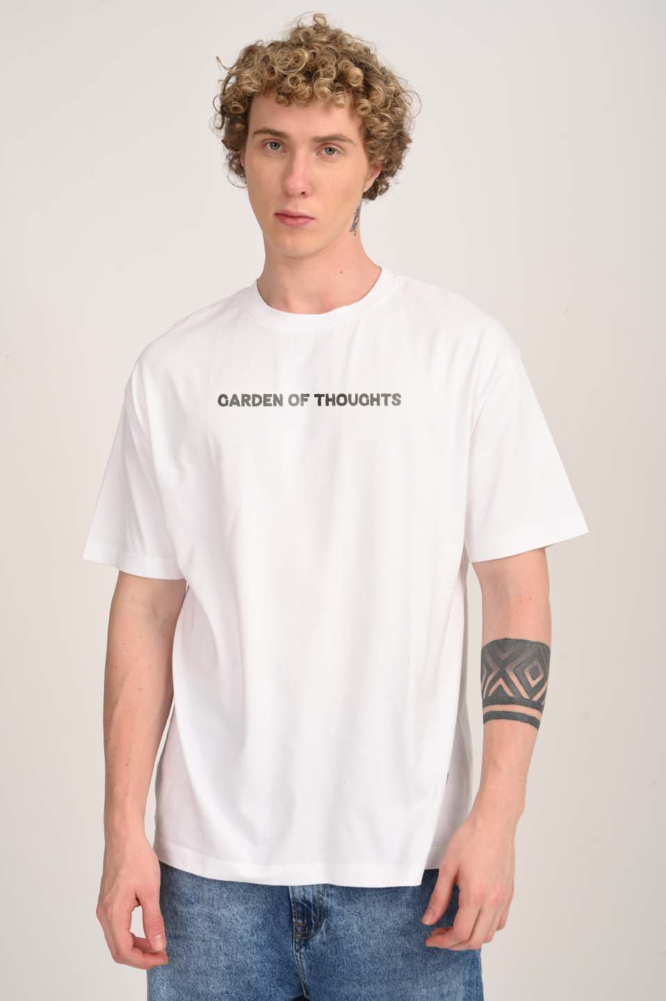 Garden of Thoughts Botanical Print White Oversized Fit T-Shirt Men Pic 2