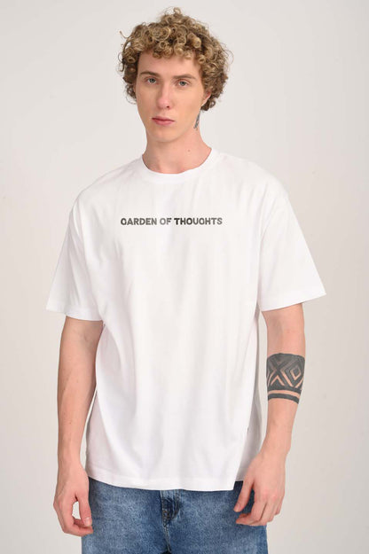 Garden of Thoughts Botanical Print White Oversized Fit T-Shirt Men Pic 2