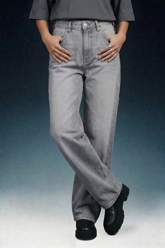 Light Grey High Rise Baggy Women Jeans