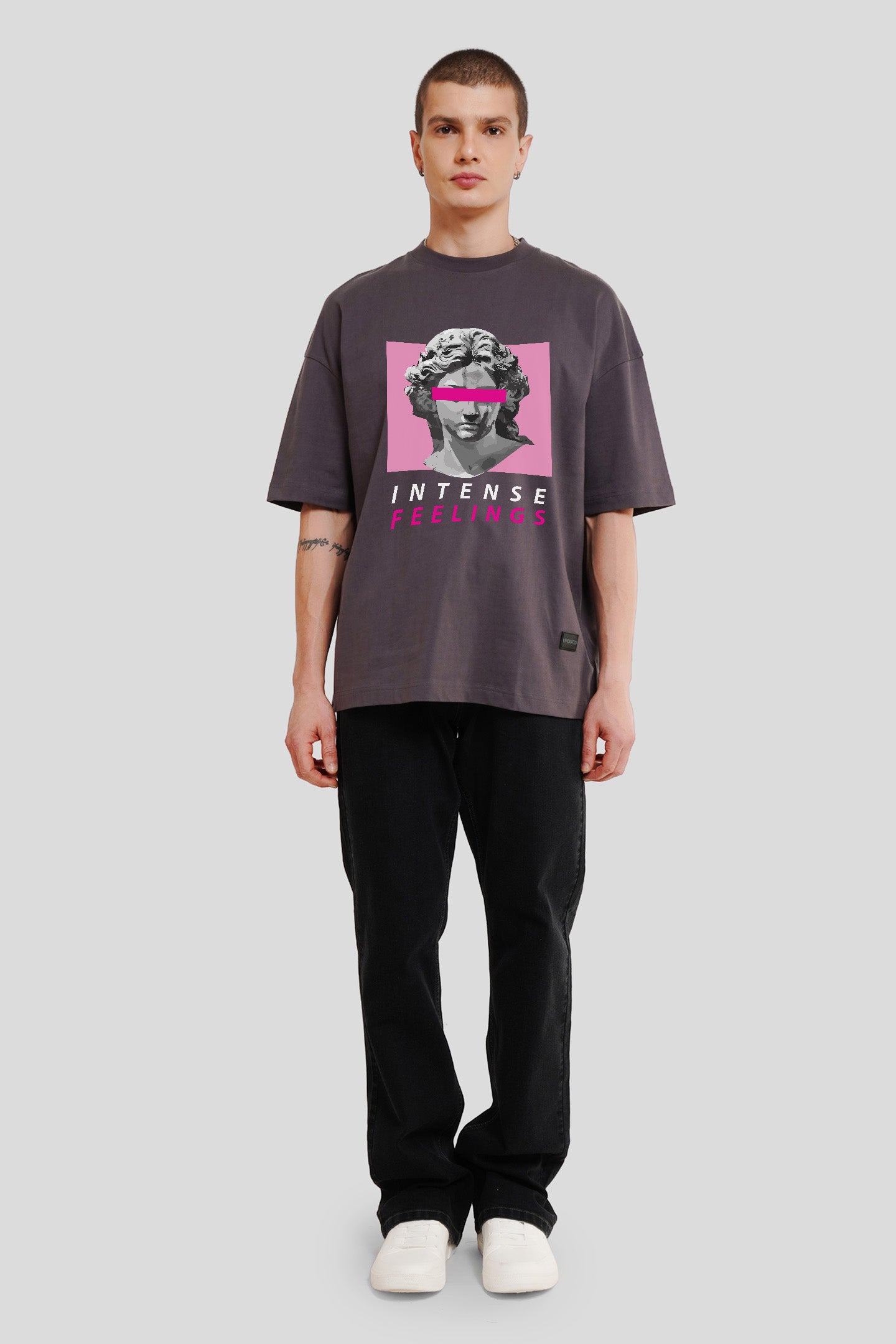 Intense Feelings Dark Grey Printed T-Shirt