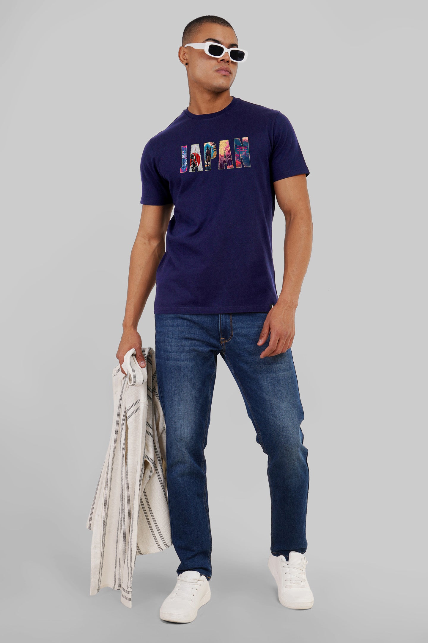 Japan Navy Blue Regular Fit T-Shirt Men