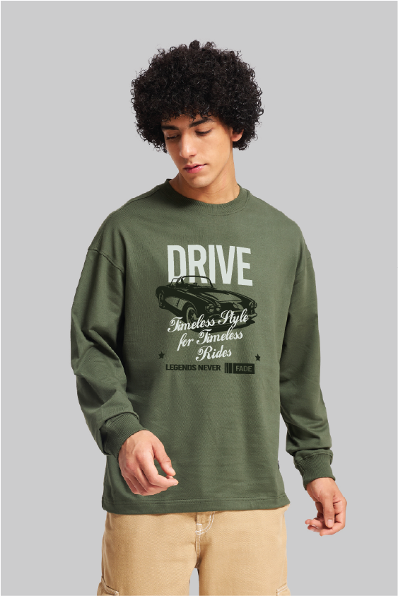 Legends never fade Green Full-Sleeved Oversized T-shirt Men