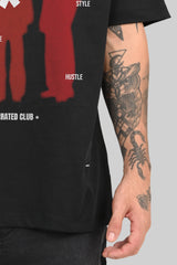 Level Up Silhouette Print Black Oversized Fit T-Shirt Men Pic 2