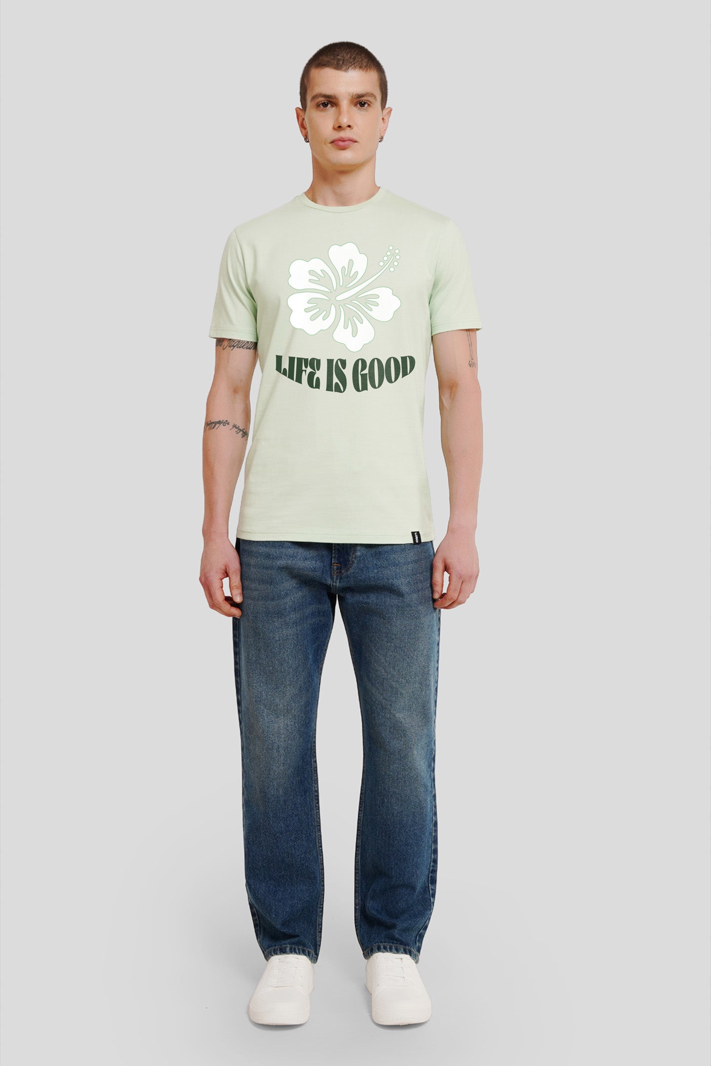Life Is Good Pastel Green Regular Fit T-Shirt Men