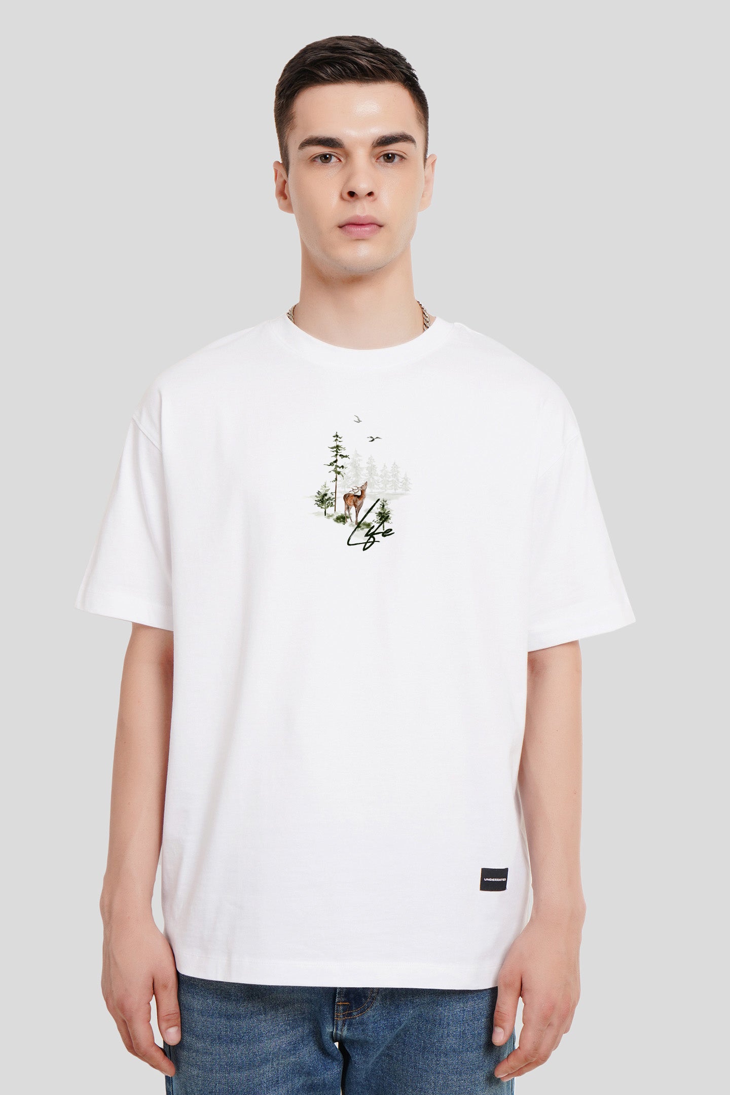 Life White Oversized Fit T-Shirt Men Pic 1