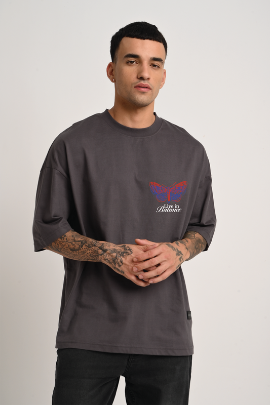 Live in Balance Grey Oversized T-shirt