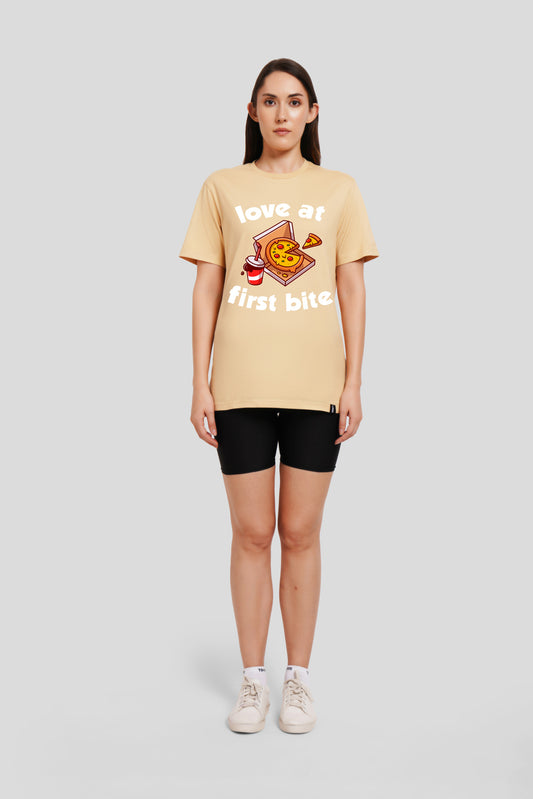 Love At First Bite Beige Printed T-Shirt