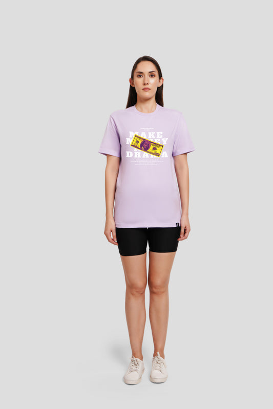 Make Money Not Drama Lilac Printed T-Shirt