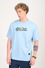 Modern Abstract Art Sky Blue Oversized Fit T-Shirt Men Pic 2