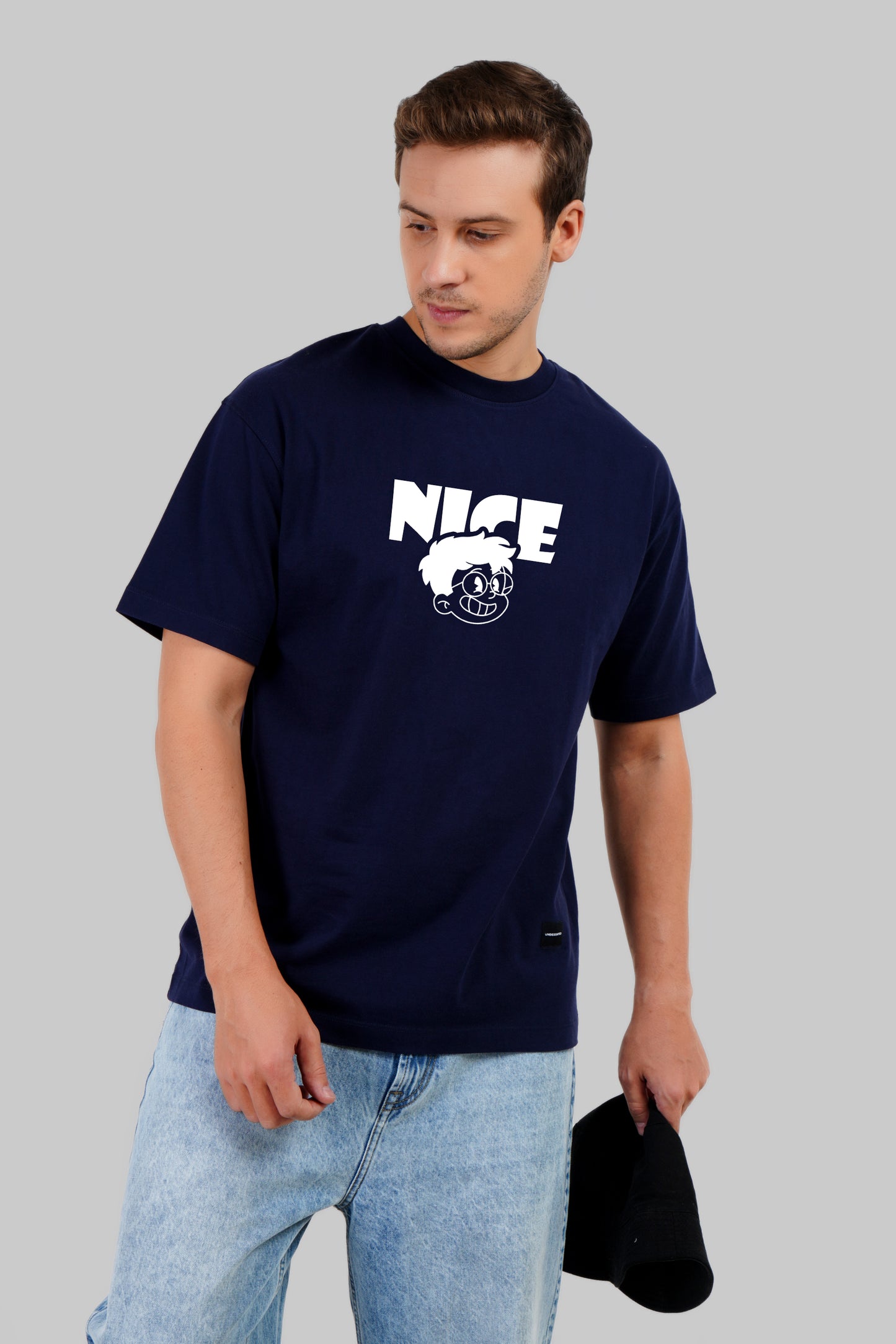 Nice Navy Blue Oversized Fit T-Shirt Men Pic 2