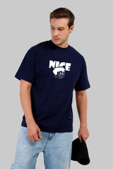 Nice Navy Blue Oversized Fit T-Shirt Men Pic 2