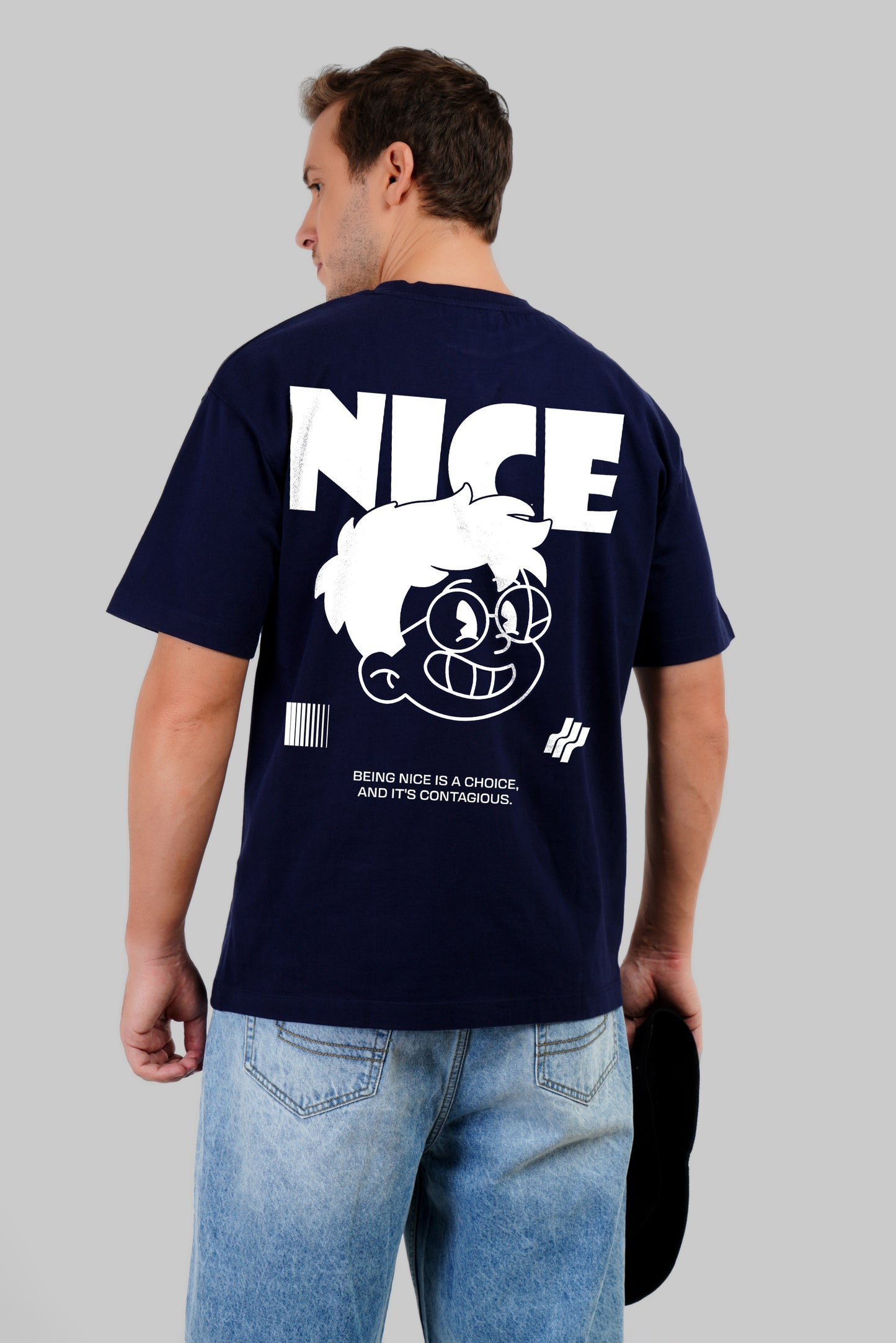 Nice Navy Blue Oversized Fit T-Shirt Men Pic 1
