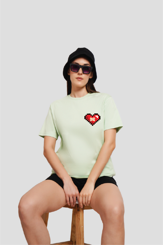 Pixel Heart Green Boyfriend T-shirt Women