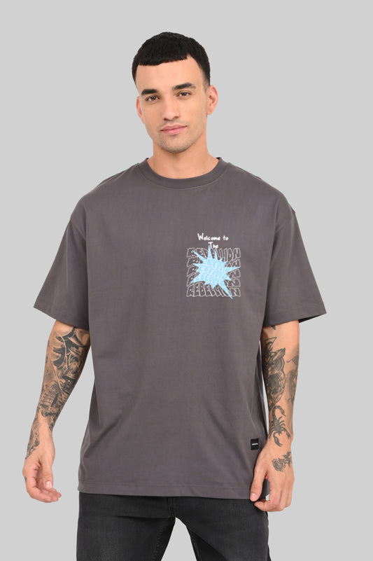 Rebellion Distorted Dark Grey Oversized Fit T-Shirt Men Pic 1