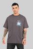 Rebellion Distorted Dark Grey Oversized Fit T-Shirt Men Pic 1