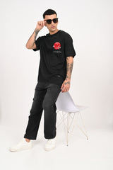 Samurai Moon Black Oversized Fit T-Shirt Men Pic 2
