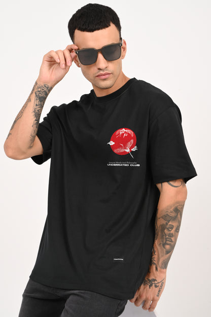 Samurai Moon Black Oversized Fit T-Shirt Men Pic 1
