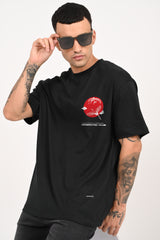 Samurai Moon Black Oversized Fit T-Shirt Men Pic 1