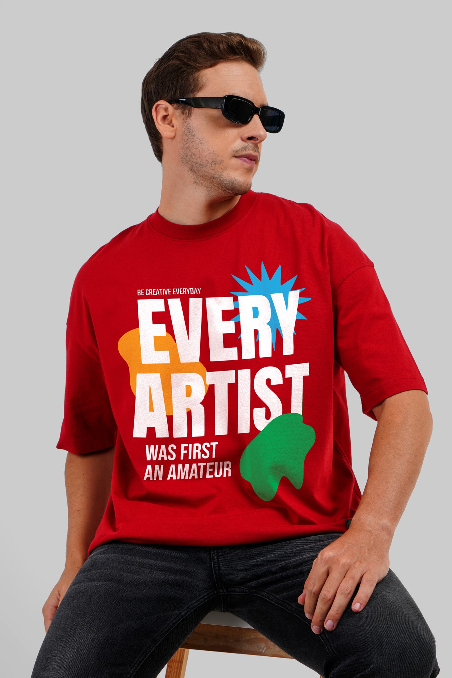 Every Artist Red Baggy Fit T-Shirt Men Pic 1
