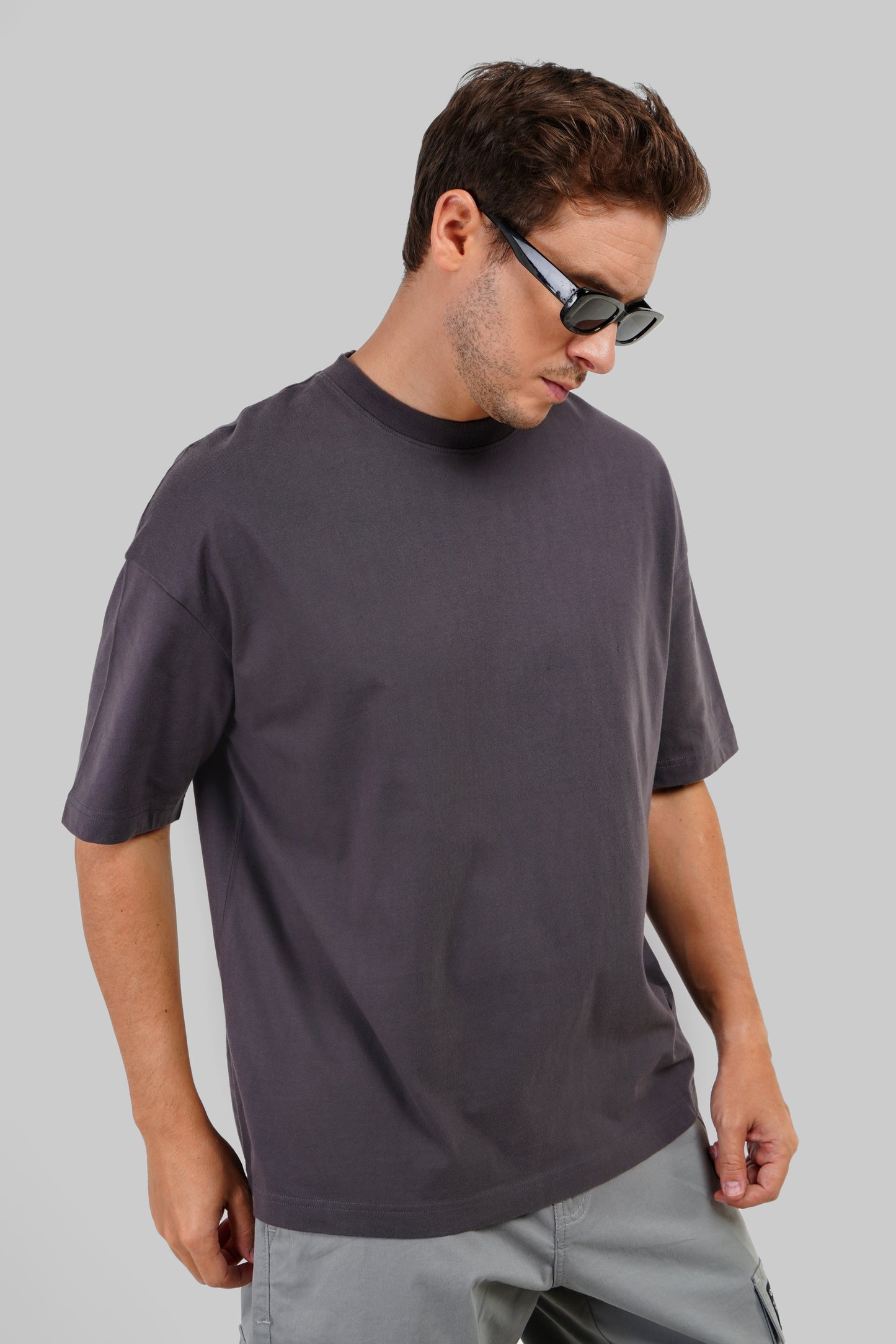 Fortune Dark Grey Baggy Fit T-Shirt Men Pic 2