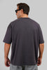 Solid Dark Grey Half Sleeves T-Shirt For Men Baggy Fit