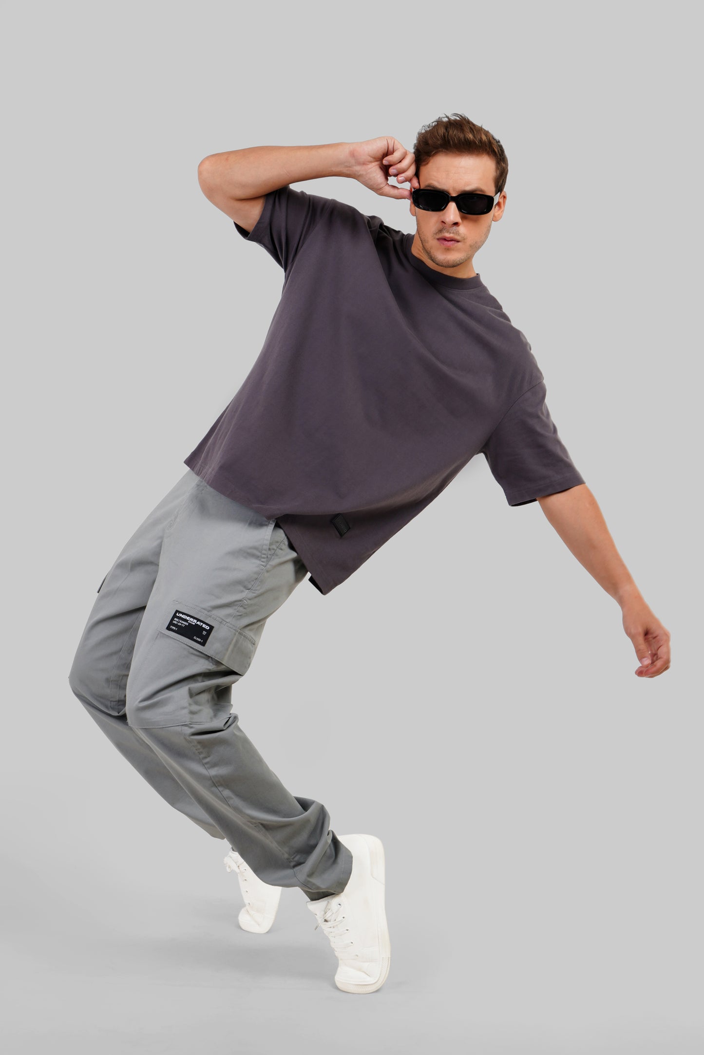 Solid Dark Grey Half Sleeves T-Shirt For Men Baggy Fit