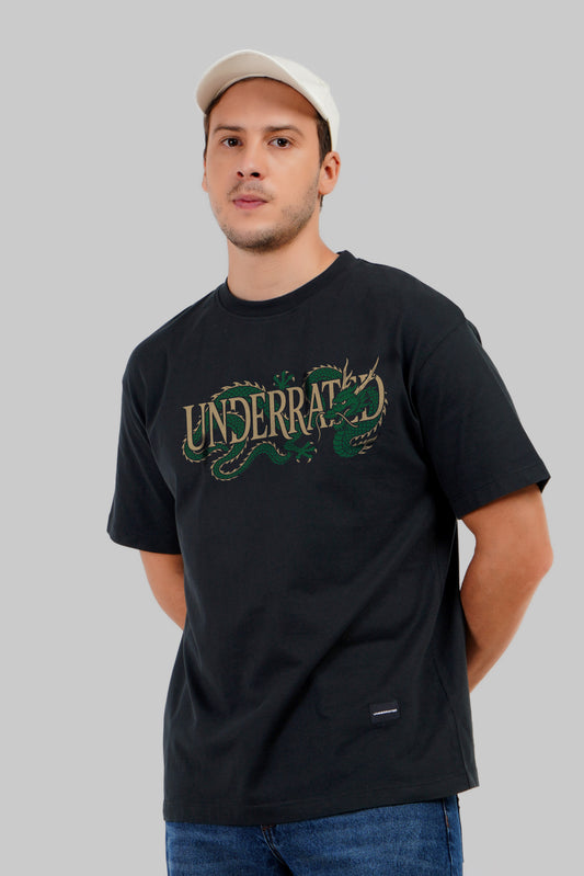 Underrated Dragon Black Oversized Fit T-Shirt Men Pic 1