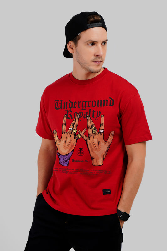 Royalty Vibe Red Oversized Fit T-Shirt Men Pic 1