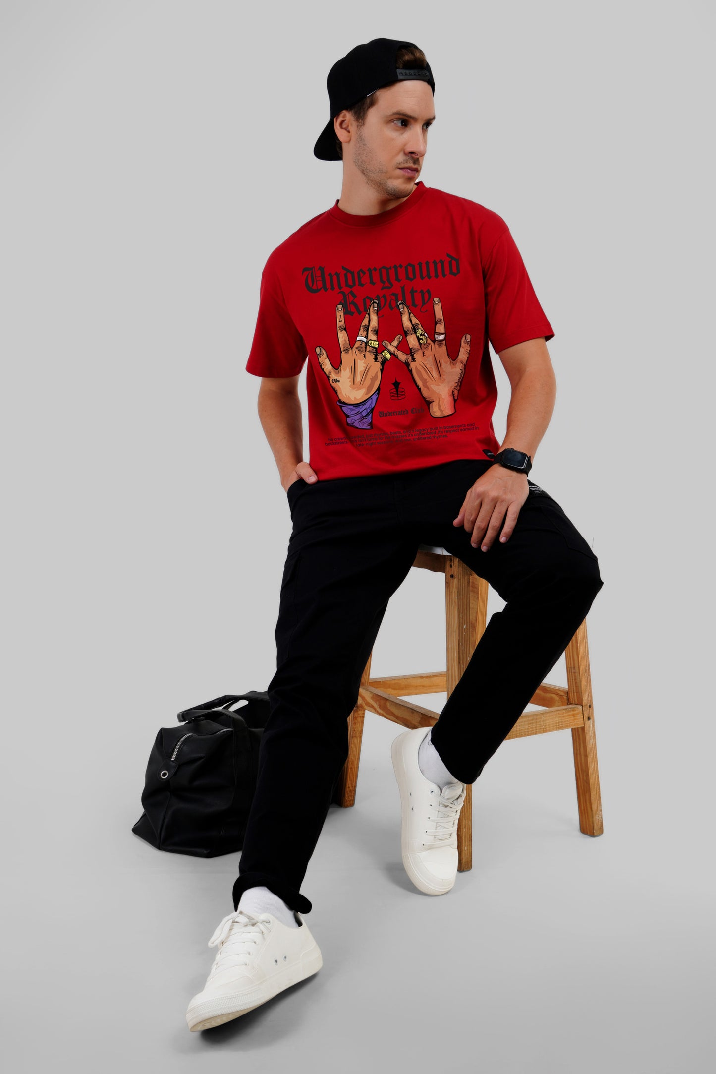 Royalty Vibe Red Oversized Fit T-Shirt Men Pic 3
