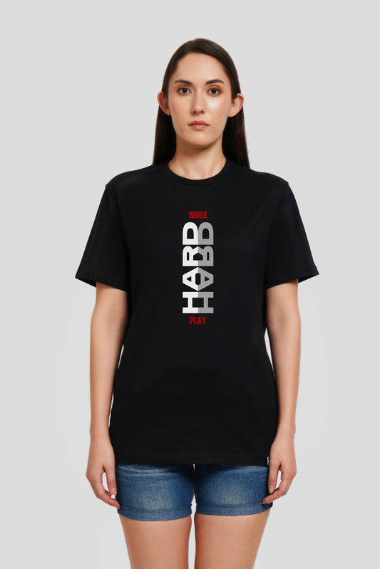 Work Hard Play Hard Black Printed T-Shirt