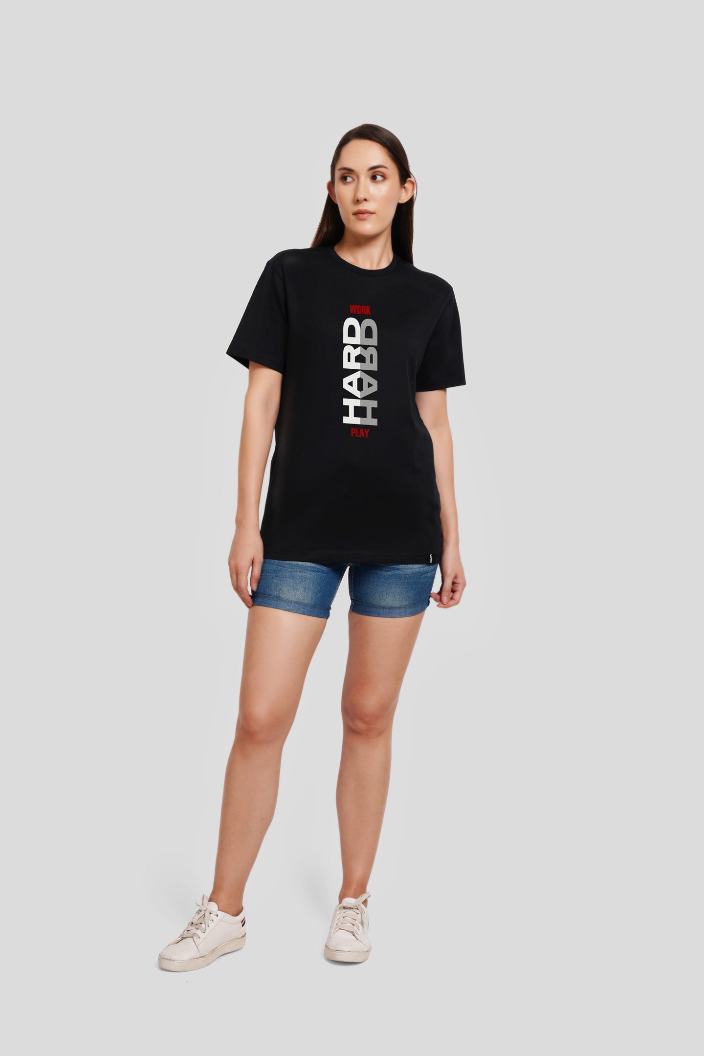 Work Hard Play Hard Black Printed T-Shirt