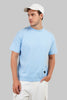Solid Powder Blue Half Sleeves T-Shirt For Men Oversized Fit