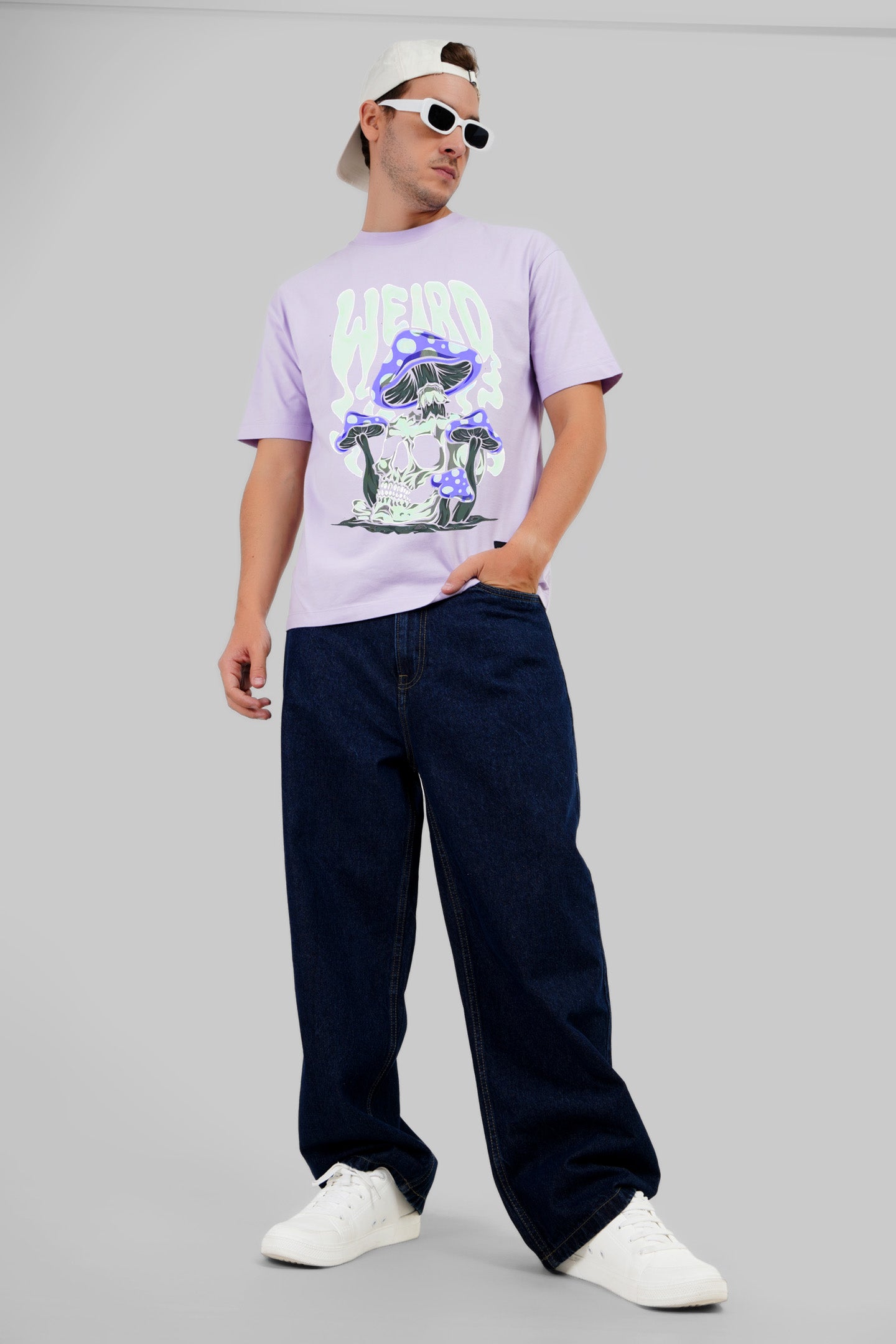 Weird Mushrooms Lavender Oversized Fit T-Shirt Men Pic 3