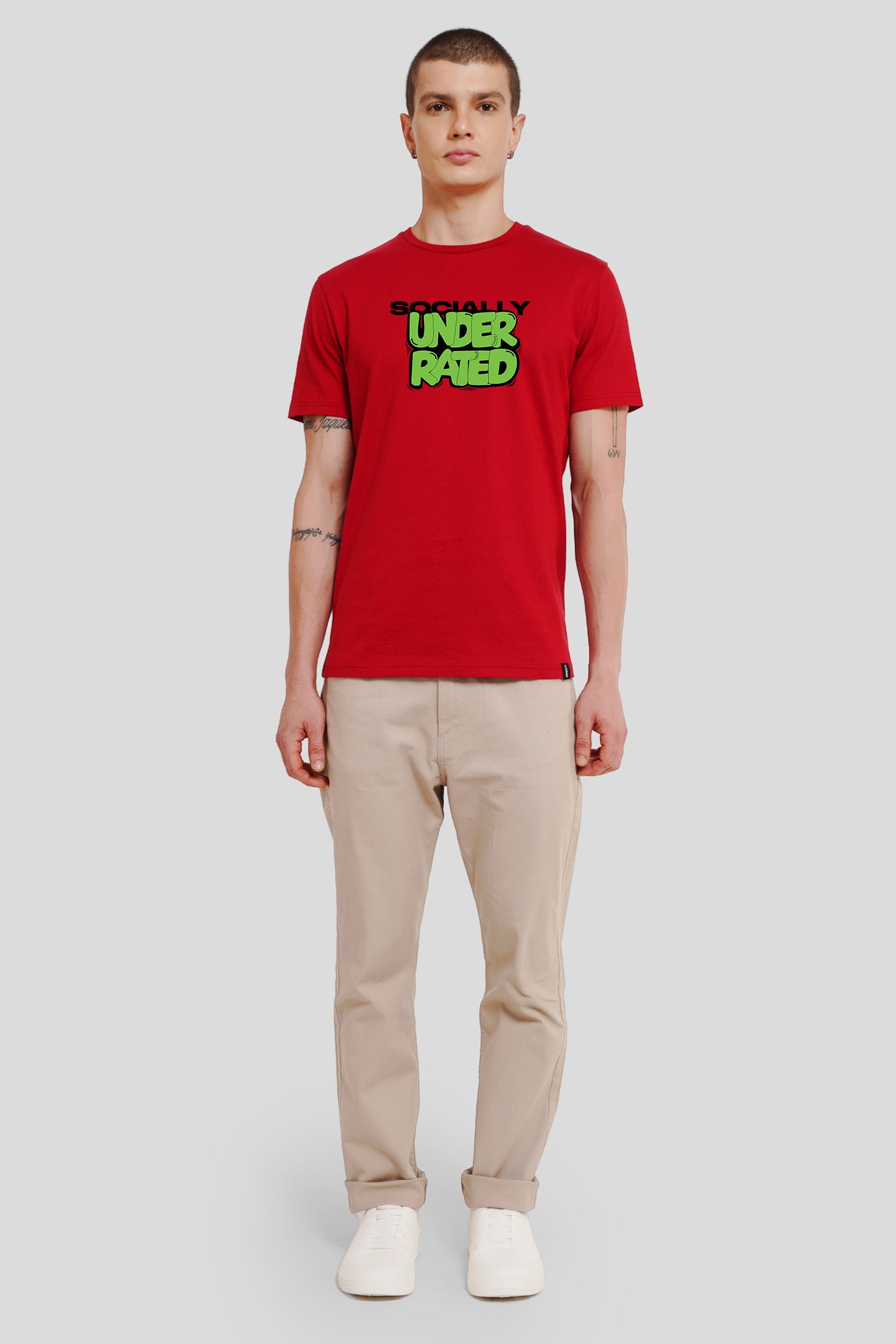 Socially Underarted Red Printed T-Shirt