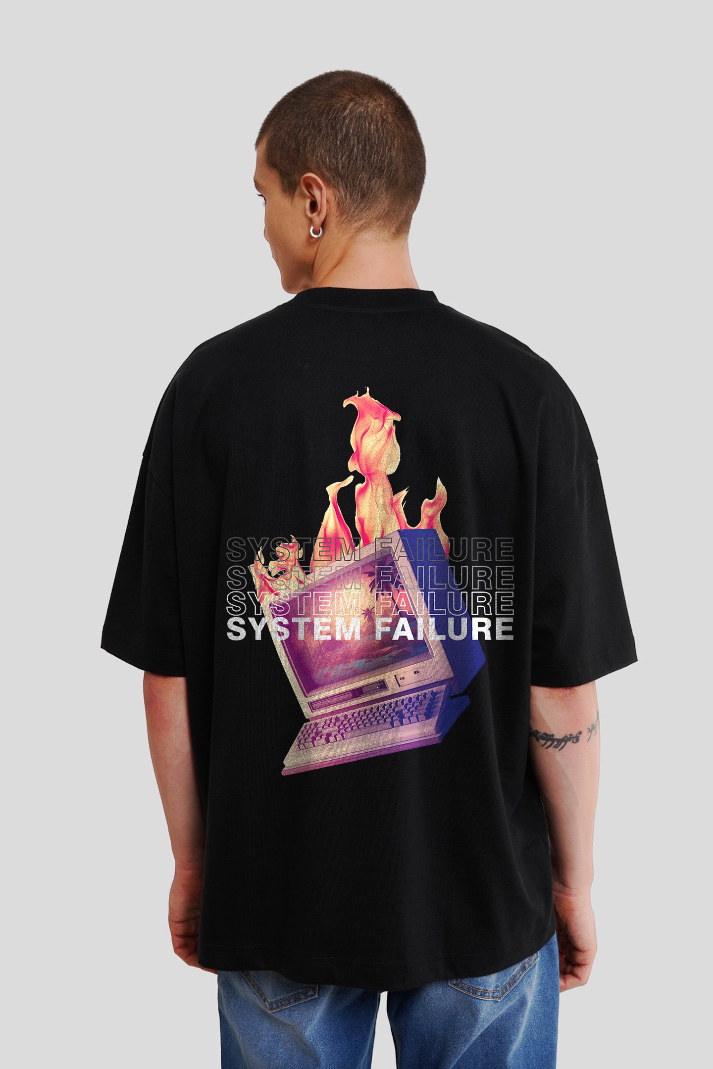 System Failure Black Baggy Fit T-Shirt Men