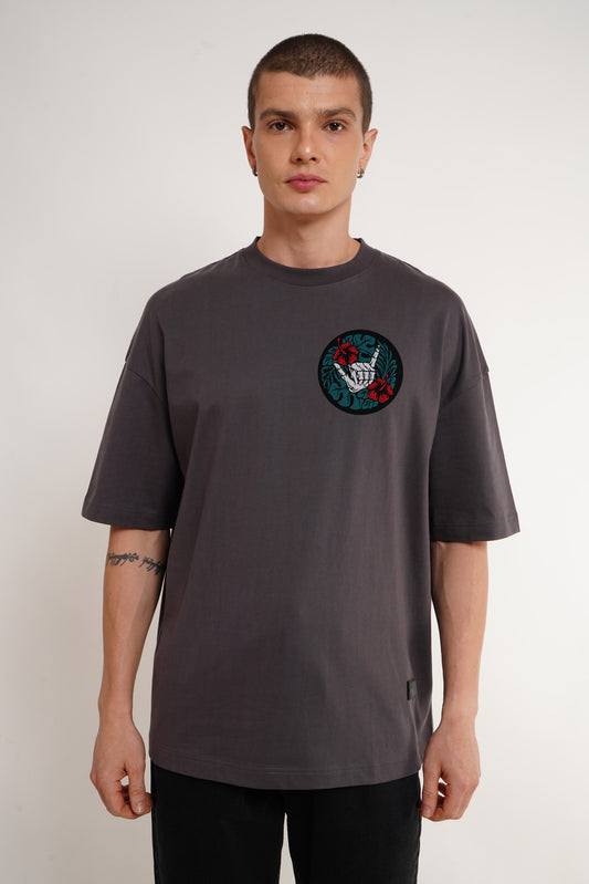Skull & Snake Dark Gray Printed T-Shirt