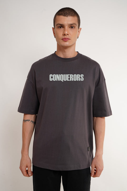 More Than Conquerors Dark Gray Printed T-Shirt