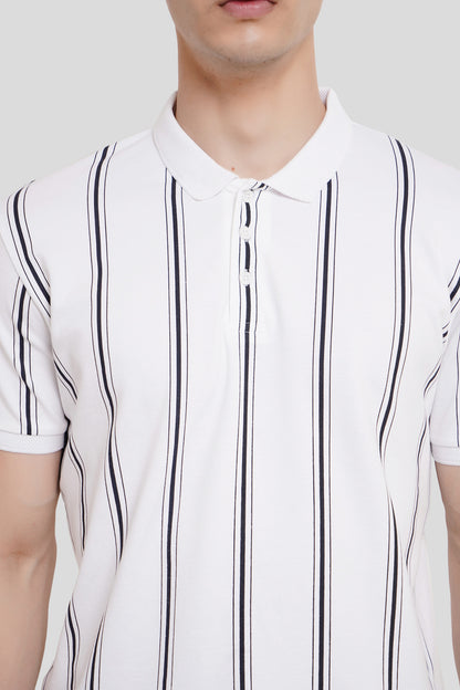 White Striped Polo T-Shirt