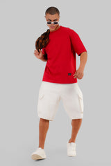 Solid Red Half Sleeves T-Shirt For Men Baggy Fit