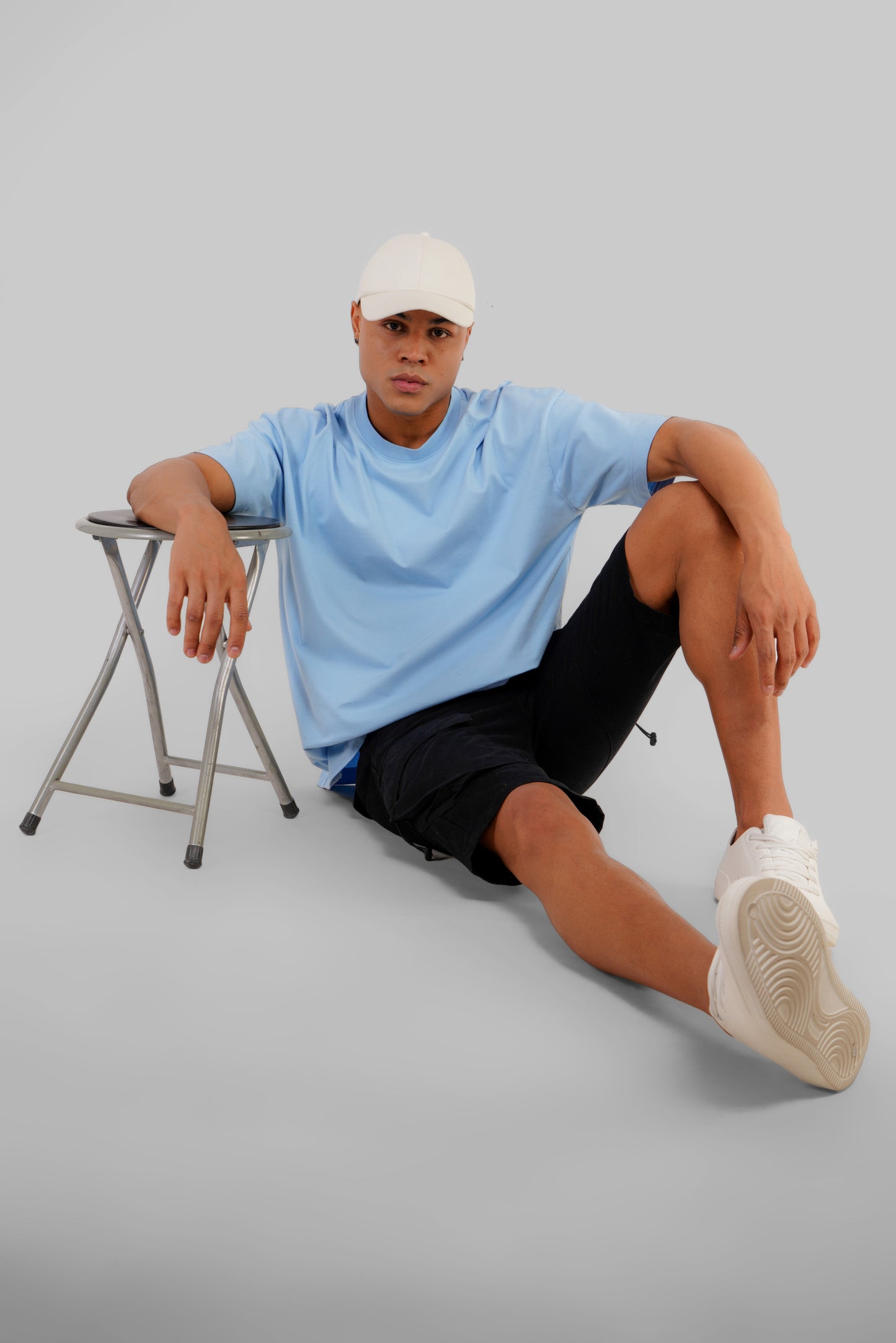 Solid Powder Blue Half Sleeves T-Shirt For Men Baggy Fit