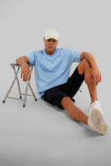 Solid Powder Blue Half Sleeves T-Shirt For Men Baggy Fit