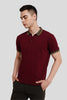 Maroon Patchwork Collar Polo T-Shirt