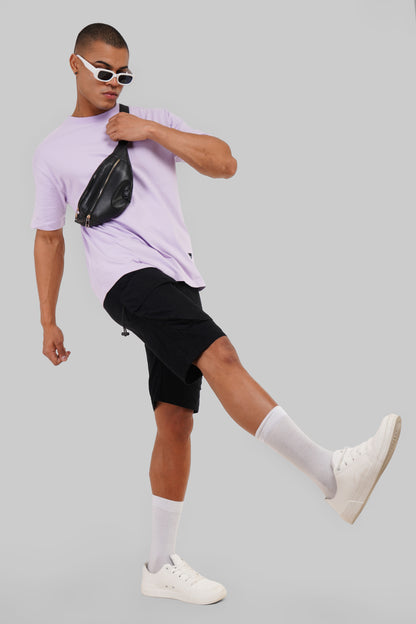 Solid Lilac Half Sleeves T-Shirt For Men Oversized Fit