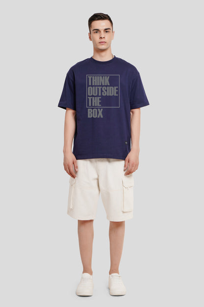Think Outside The Box Navy Blue Printed T-Shirt