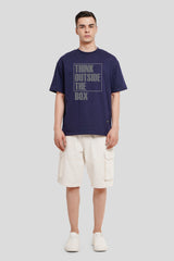 Think Outside The Box Navy Blue Printed T-Shirt