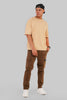 Solid Beige Half Sleeves T-Shirt For Men Baggy Fit