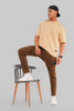 Solid Beige Half Sleeves T-Shirt For Men Baggy Fit