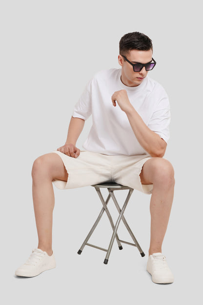 Solid White Half Sleeves T-Shirt For Men Baggy Fit