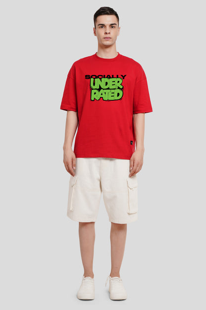 Socially Underarted Red Printed T-Shirt Men Baggy Fit